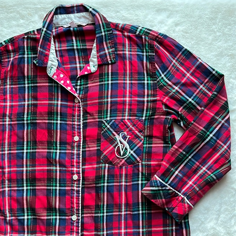 Victoria’s Secret Embroidered Plaid Oversized Pajama‎ Top